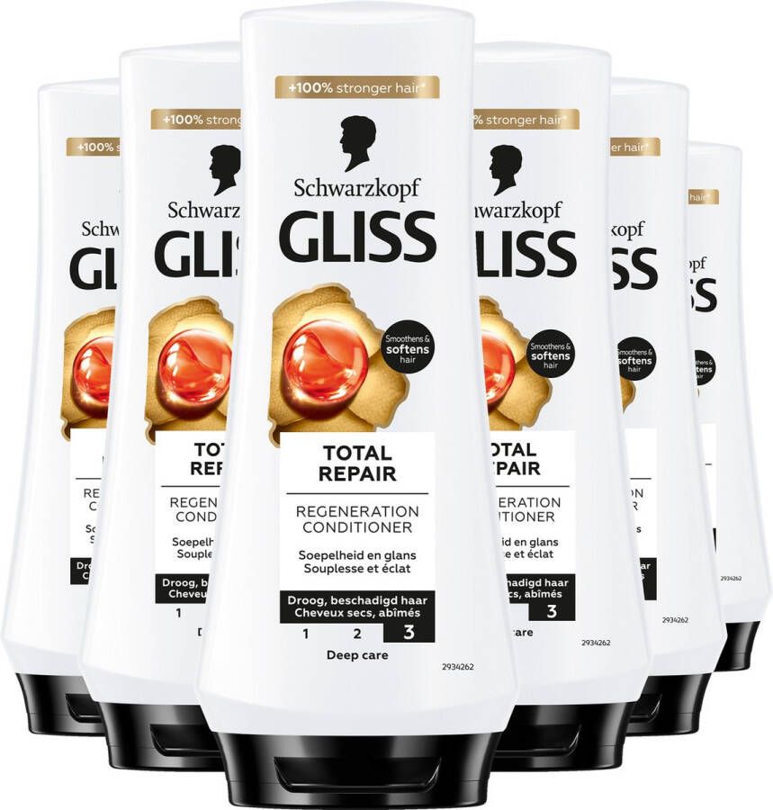 Gliss Schwarzkopf Total Repair Conditioner Haarverzorging Voordeelverpakking 6x 200 ml