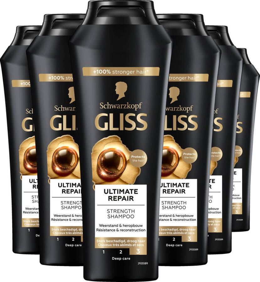 Gliss Schwarzkopf Ultimate Repair Shampoo Haarverzorging Voordeelverpakking 6x 250 ml