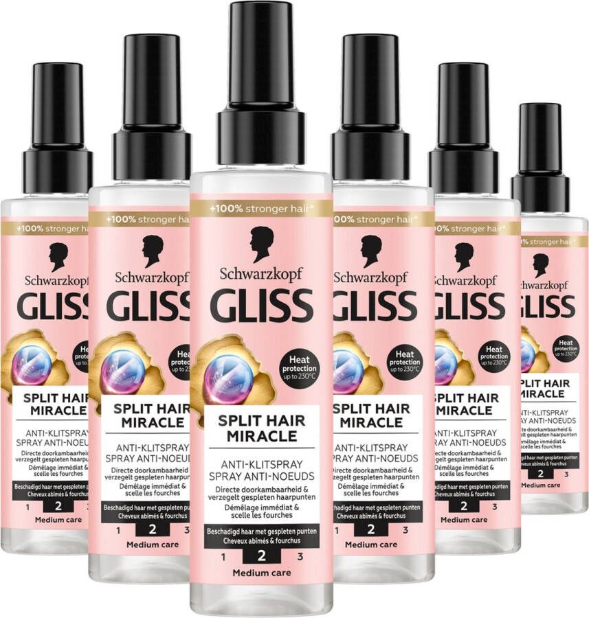 Gliss Split Hair Miracle Anti Klit Spray Haarverzorging Leave-in-Conditioner Voordeelverpakking 6 x 200 ml