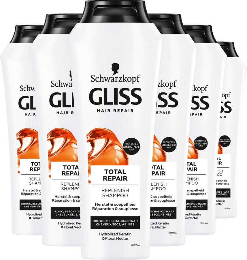Gliss Schwarzkopf Total Repair Shampoo Haarverzorging Voordeelverpakking 6x 250 ml