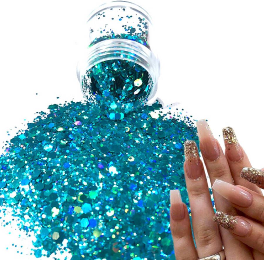GlittersXL Chunky Glitters (Blauw) [Volume 8g Festival Glitter Outfit Nagel Decoratie Versiering Manicure Kunstnagels Nepnagels Acryl Nagels Kinderen Volwassenen Dames Glitters]