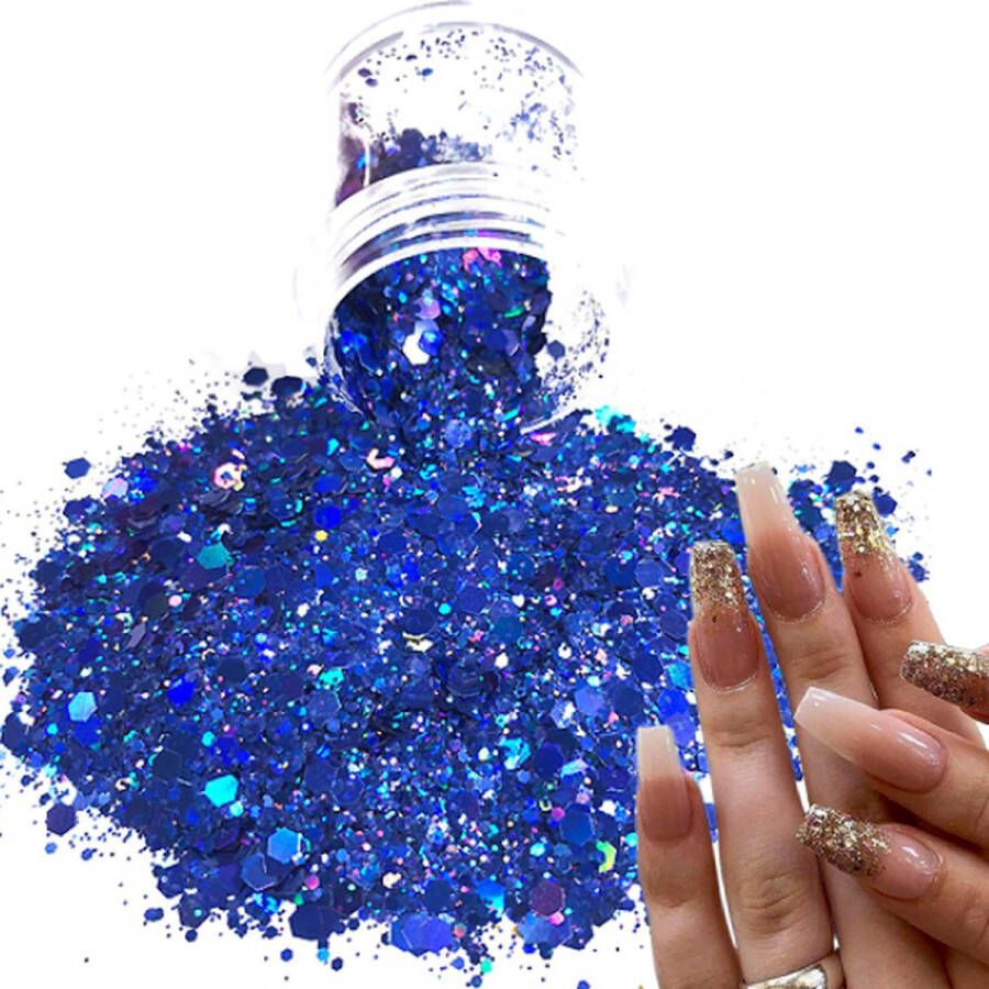 GlittersXL Chunky Glitters (Donkerblauw) [Volume 8g Festival Glitter Outfit Nagel Decoratie Versiering Manicure Kunstnagels Nepnagels Acryl Nagels Kinderen Volwassenen Dames Glitters]