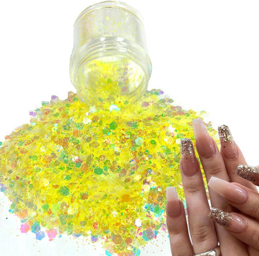 GlittersXL Chunky Glitters (Geel) [Volume 8g Festival Glitter Outfit Nagel Decoratie Versiering Manicure Kunstnagels Nepnagels Acryl Nagels Kinderen Volwassenen Dames Glitters]