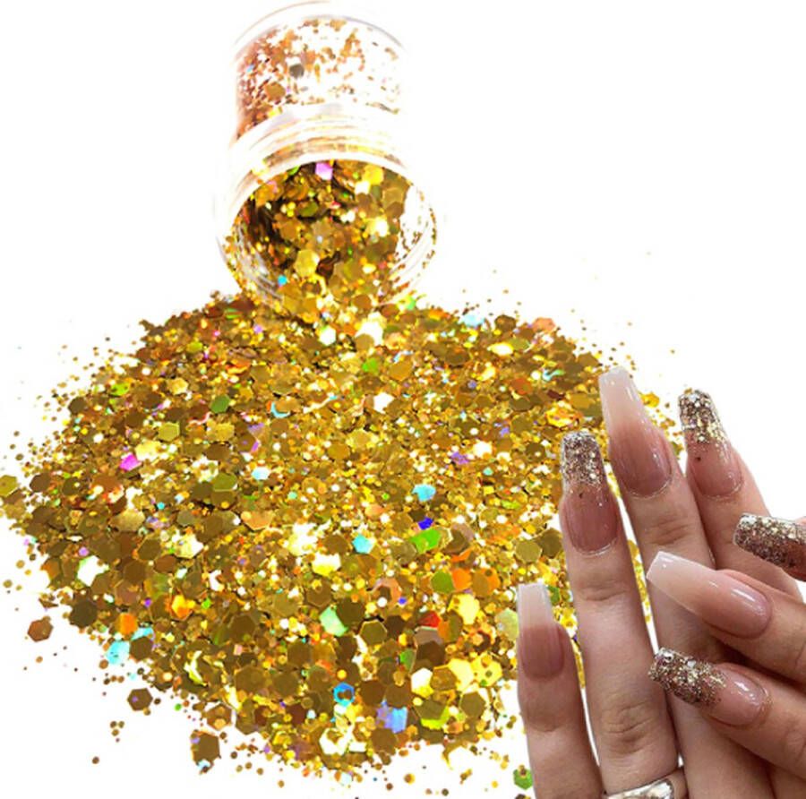 GlittersXL Chunky Glitters (Goud) [Volume 8g Festival Glitter Outfit Nagel Decoratie Versiering Manicure Kunstnagels Nepnagels Acryl Nagels Kinderen Volwassenen Dames Glitters]