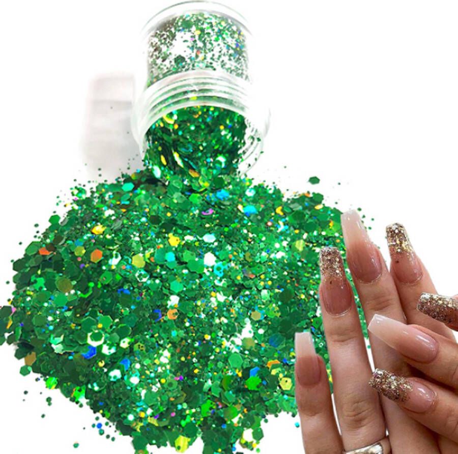 GlittersXL Chunky Glitters (Groen) [Volume 8g Festival Glitter Outfit Nagel Decoratie Versiering Manicure Kunstnagels Nepnagels Acryl Nagels Kinderen Volwassenen Dames Glitters]