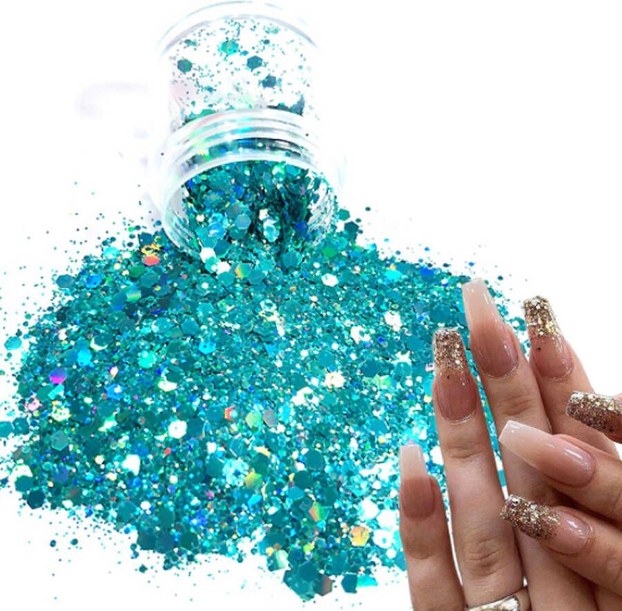 GlittersXL Chunky Glitters (Lichtblauw) [Volume 8g Festival Glitter Outfit Nagel Decoratie Versiering Manicure Kunstnagels Nepnagels Acryl Nagels Kinderen Volwassenen Dames Glitters]