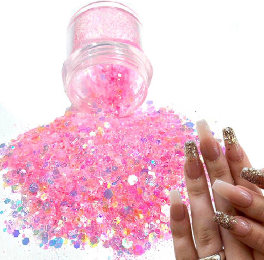 GlittersXL Chunky Glitters (Roze) [Volume 8g Festival Glitter Outfit Nagel Decoratie Versiering Manicure Kunstnagels Nepnagels Acryl Nagels Kinderen Volwassenen Dames Glitters]