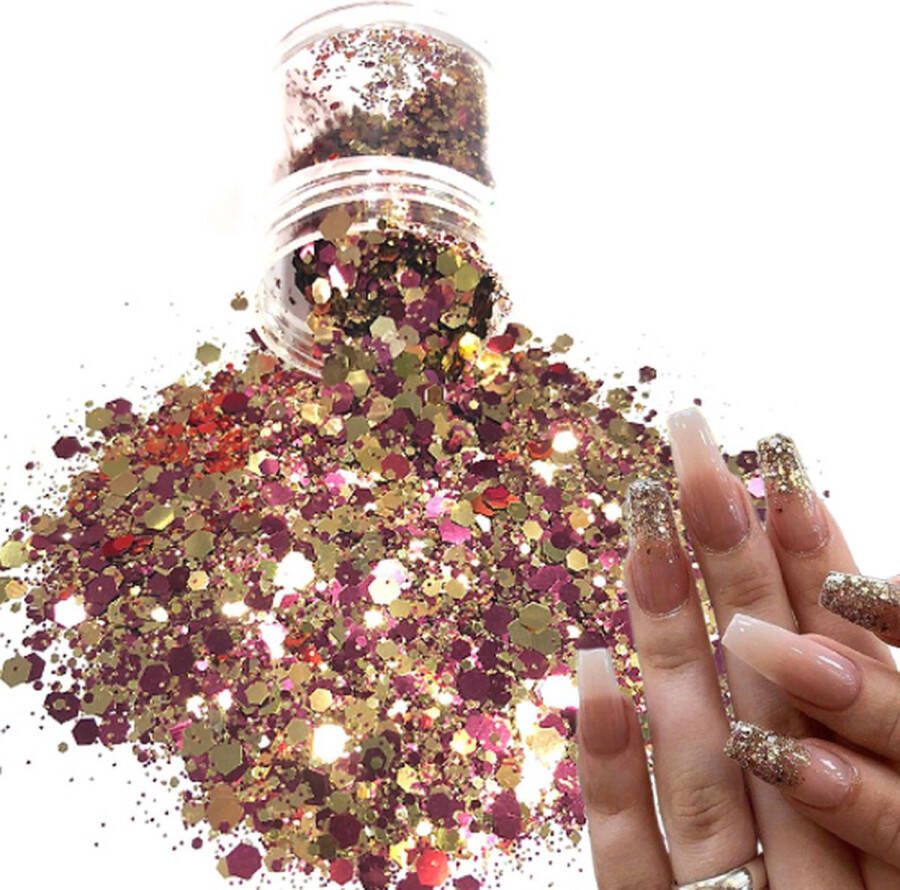 GlittersXL Chunky Glitters (Roze Goud) [Volume 8g Festival Glitter Outfit Nagel Decoratie Versiering Manicure Kunstnagels Nepnagels Acryl Nagels Kinderen Volwassenen Dames Glitters]