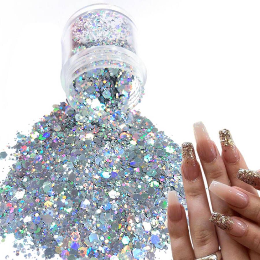 GlittersXL Chunky Glitters (Zilver) [Volume 8g Festival Glitter Outfit Nagel Decoratie Versiering Manicure Kunstnagels Nepnagels Acryl Nagels Kinderen Volwassenen Dames Glitters]