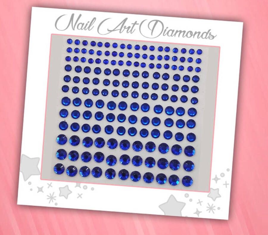 GlittersXL Nail Art Diamonds (165 Diamantjes Blauw) [Zelfklevend Nagel Steentjes Decoratie Versiering Manicure Kunstnagels Nepnagels Acryl Nagels Rhinestone Rhine Stones]