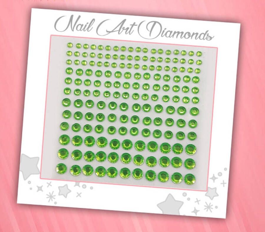 GlittersXL Nail Art Diamonds (165 Diamantjes Groen) [Zelfklevend Nagel Steentjes Decoratie Versiering Manicure Kunstnagels Nepnagels Acryl Nagels Rhinestone Rhine Stones]