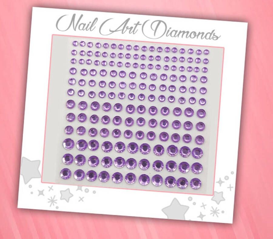 GlittersXL Nail Art Diamonds (165 Diamantjes Lila) [Zelfklevend Nagel Steentjes Decoratie Versiering Manicure Kunstnagels Nepnagels Acryl Nagels Rhinestone Rhine Stones]
