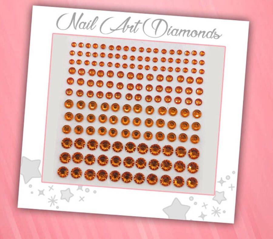 GlittersXL Nail Art Diamonds (165 Diamantjes Oranje) [Zelfklevend Nagel Steentjes Decoratie Versiering Manicure Kunstnagels Nepnagels Acryl Nagels Rhinestone Rhine Stones]