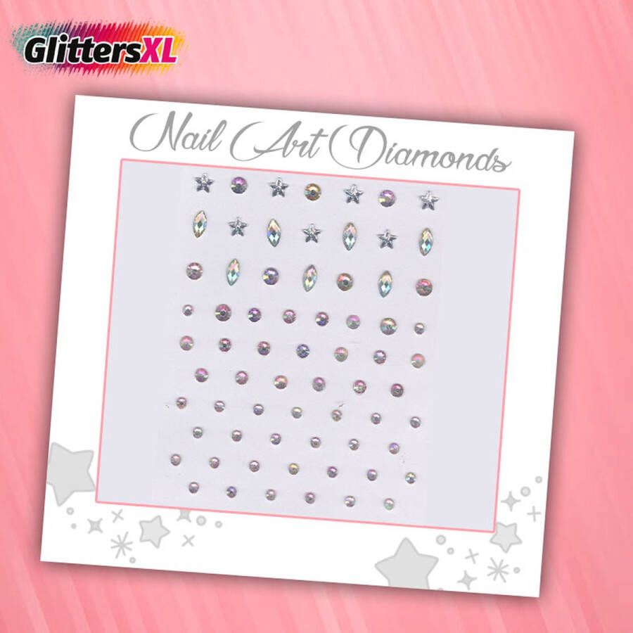 GlittersXL Nail Art Diamonds (68 Diamantjes Sterren Cirkels) [Zelfklevend Nagel Steentjes Decoratie Versiering Manicure Kunstnagels Nepnagels Acryl Nagels Rhinestone Rhine Stones]