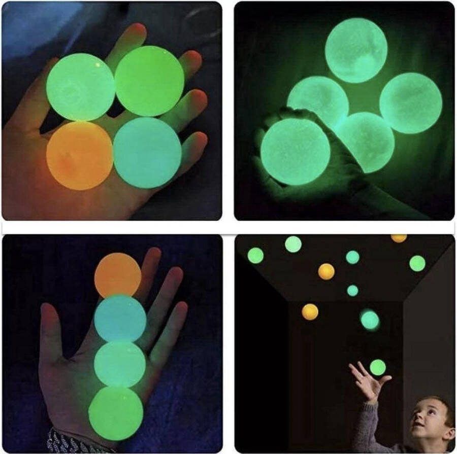 Global Goods GlobalGoods Multifunctionele Stressballen voor Volwassen & Kinderen Set van 6 stuks Sticky balls Sticky wall ball Glow in the Dark TikTok trend Fidget Groen Blauw Oranje Wit