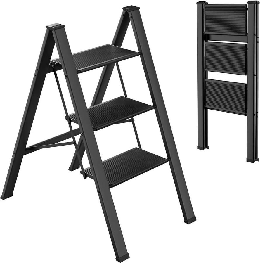 Globe Goods GlobeGoods Ladder huishoudladder Trap Trapladder Lichtgewicht Draagbaar 150 kg belasting Zwart