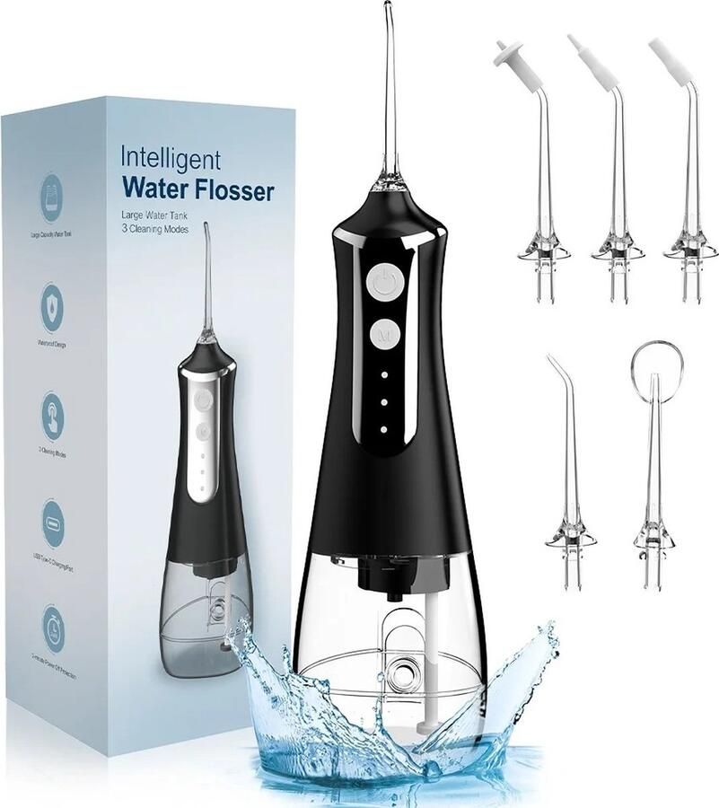 Globe Goods GlobeGoods Waterflosser Monddouche Mondhygiëne Mondverzorging Elektrisch Flosapparaat Oplaadbaar Zwart