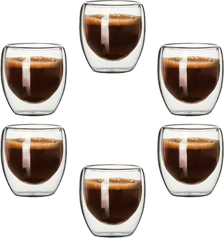 Globe Goods GlobeGoods Dubbelwandige theeglazen Dubbelwandige koffieglazen Cappuccino glazen Espresso Warme en koude dranken dubbelwandig 80ML Set van 6
