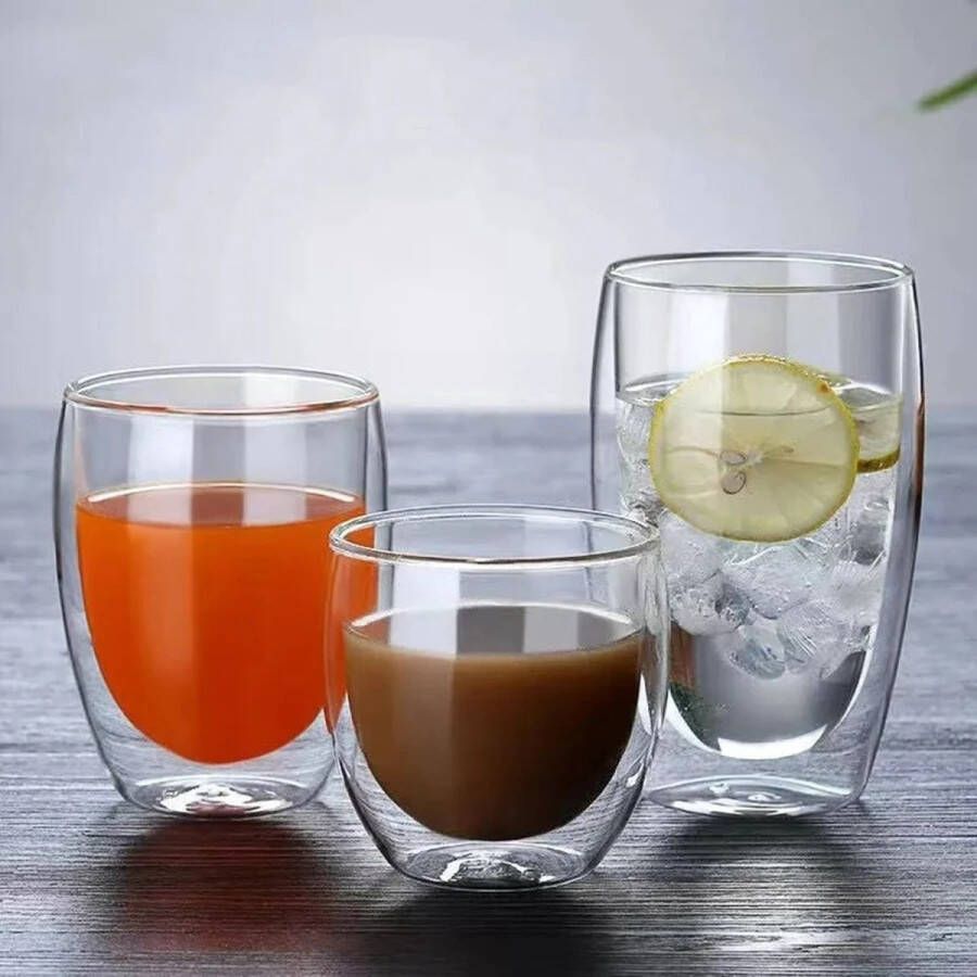 Globe Goods GlobeGoods Dubbelwandige theeglazen Dubbelwandige koffieglazen Cappuccino glazen Espresso Warme en koude dranken dubbelwandig 250ML Set van 2