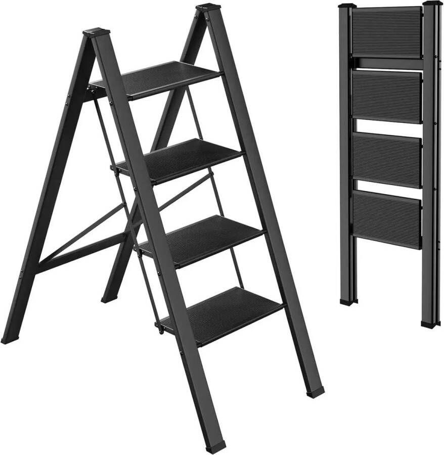 Globe Goods GlobeGoods Ladder Huishoudladder Trap Trapladder Lichtgewicht Draagbaar 150 kg belasting Zwart 4 tredes