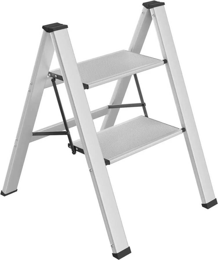 Globe Goods GlobeGoods Ladder Huishoudladder Trap Trapladder Lichtgewicht Draagbaar 150 kg belasting 2treden Zilver