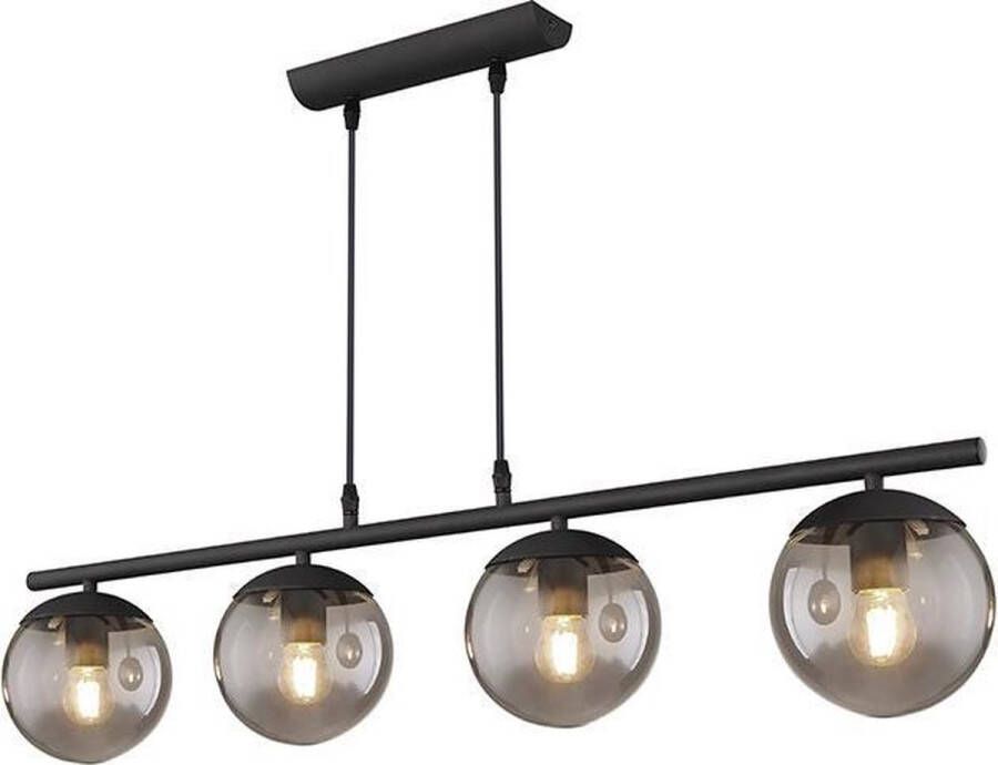 Globo Blazer Hanglamp 4 lichts zwart glazen smoke bollen Modern - 2 jaar garantie