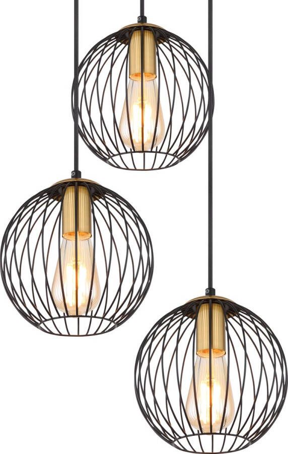 Globo Lighting Globo Eusebius hanglamp 3xE27 goud en mat zwart 3lichts rond 150cm