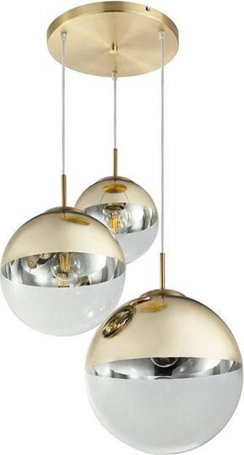 Globo Lighting Varus Hanglamp 3 lichts op ronde plaat mat goud helder Modern Globo 2 jaar garantie