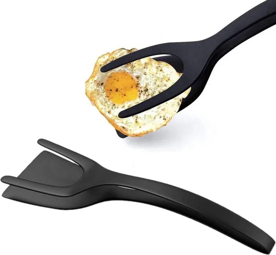 GLODI GOODS Siliconen ei spatel – multifunctionele keukentang – flip serveertang vleestang keuken accessoires – bakspatel zwart