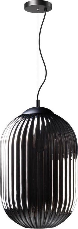 Expo Trading ETH Hanglamp Glamm M 30cm Smoke Glass Ribbel Zwart