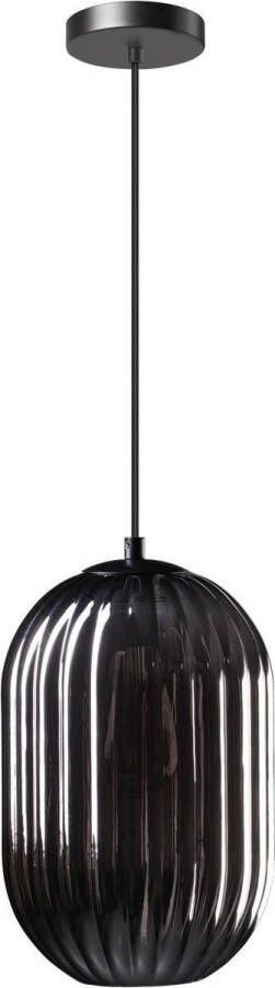 Expo Trading ETH Hanglamp Glamm S 20cm Smoke Glass Ribbel Zwart