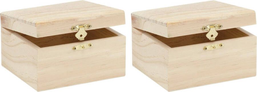 Glorex Hobby 2x stuks klein houten kistje rechthoek 12.5 x 11.5 x 7.5 cm Hobby knutselen mini kistjes