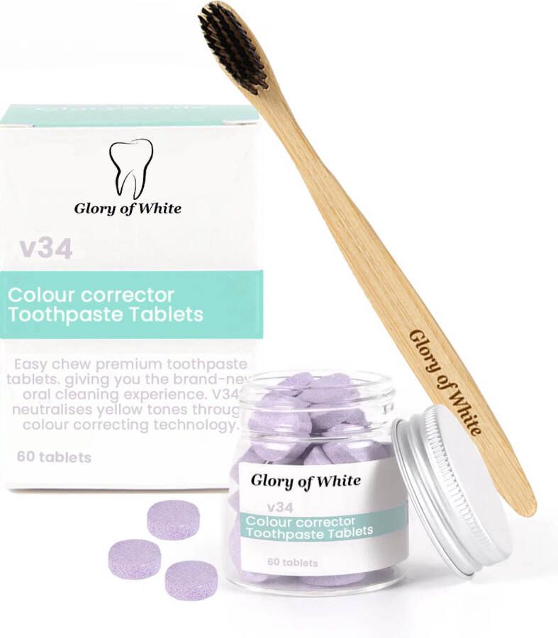 Glory Of White V34 Tabletten Kleurcorrector Witte Tanden Tandpasta Tanden Reinigen Teeth Whitening 50 Stuks