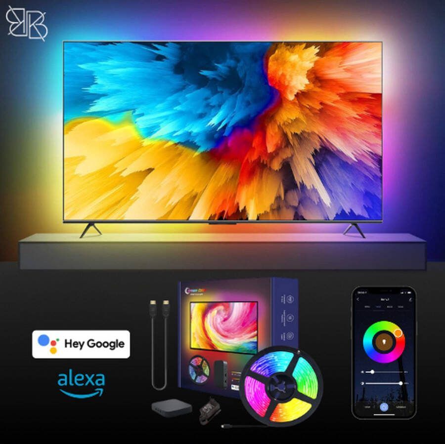 Glowinh Tv Backlight- Led Verlichting Ambilight Ambient Light Led Verlichting TV Led Strips Led Light Strips 40 50 Inch App Gebruik Tuya Smartlife- Led Strips Led Light Gaming Tv Laptop Compatibel met Alexia & Google