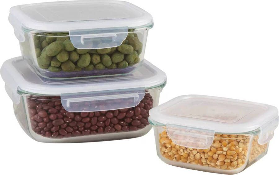 Glozini 3x Vershoudbakjes Meal Prep Bakjes Lunchbox Diepvriesbakjes Vershouddoos 3 Stuks BPA vrij Glas