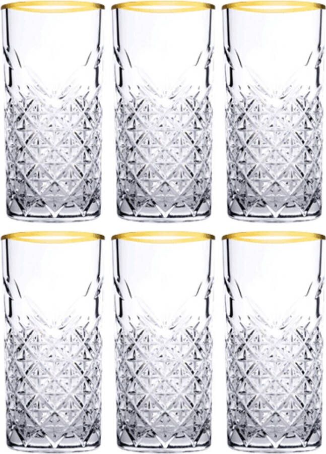 Glozini Longdrinkglas 6 Stuks 300ml met Gouden Rand