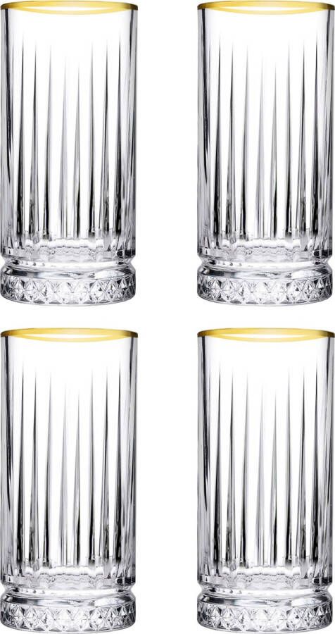 Glozini Luxe Longdrinkglas met Gouden Rand Set van 4 Ripple Riffle Glas