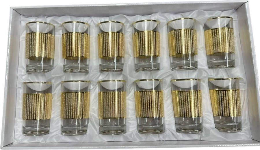 Glozini Kleurrijke Marokkaanse Theeglazen Goud Set van 12 Glazen 178ml Thee & Koffieglazen