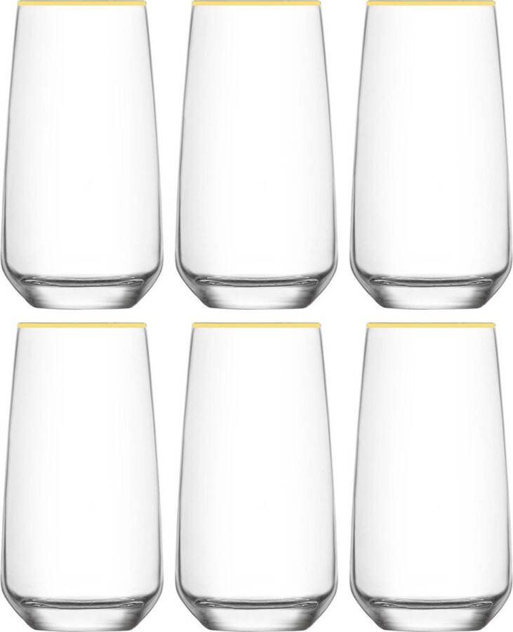 Glozini Waterglas 6 Stuks Tumblers Longdrinkglas Drinkbeker met Gouden Rand