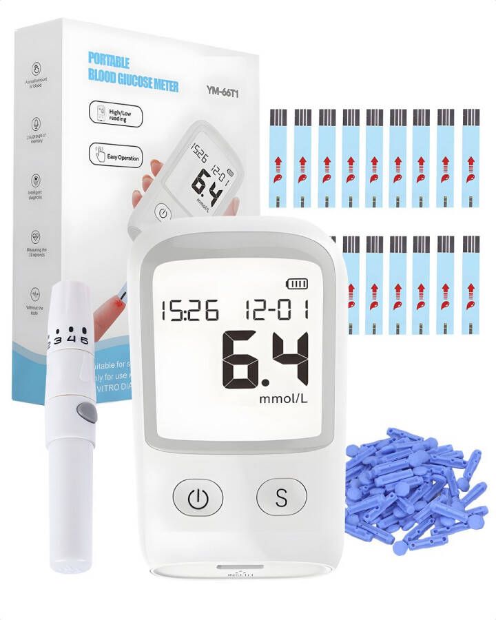 Glucometer Glucosemeter Bloedsuikermeter Startpakket Inclusief GRATIS 25 Teststrips & Lancettes Diabetes meter mmol l mg dl