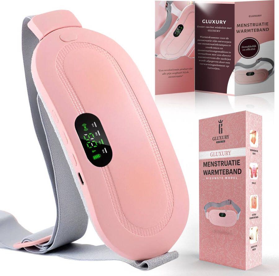 Gluxury Menstruatie Warmteband Verwarmde Menstruatieband Verwarmingsband 3 Warmtestanden Massagekussen Triltechnologie Roze