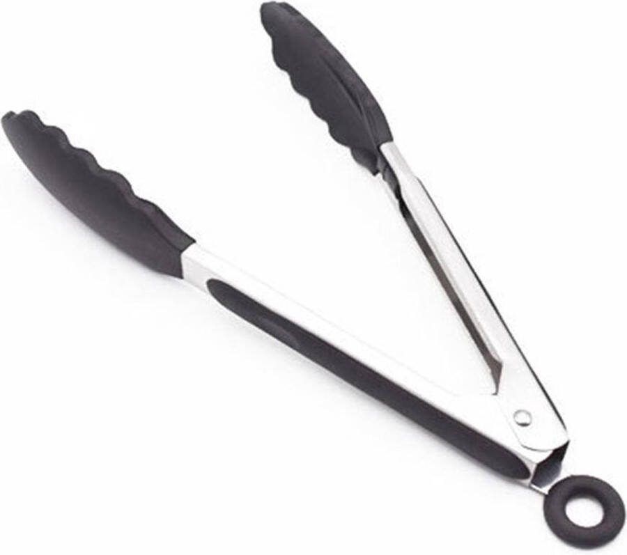 Go Gadget 2 stuks Swissl Vleestangen + Salade- + BBQ-tang + 2 Siliconen Tangen (26cm + 36cm) Serveertang Keukentang Perfect voor BBQ's Zwart