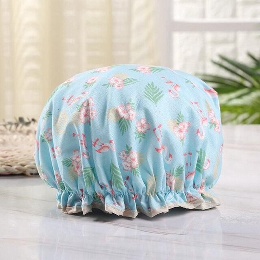 Go Gadget 2x Dikke Douchemuts #ShowerCap #LightBlue&PinkFlamingo Waterdicht #BadMuts #DubbeleLaag #Douchemuts #HaarCoverBedekking Vrouwen #Benodigdheden #DoucheCap #BadkamerAccessoires