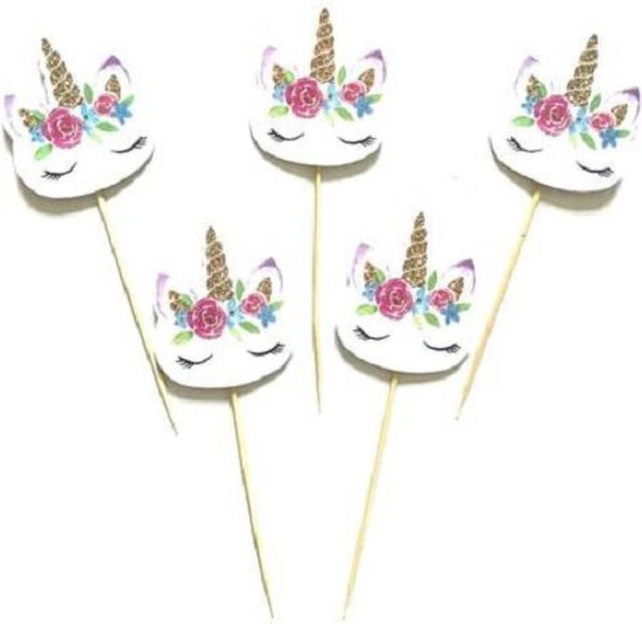 Go Gadget Cocktailprikkers Taartprikkers cupcakes Unicorn Bloemengezicht 24st