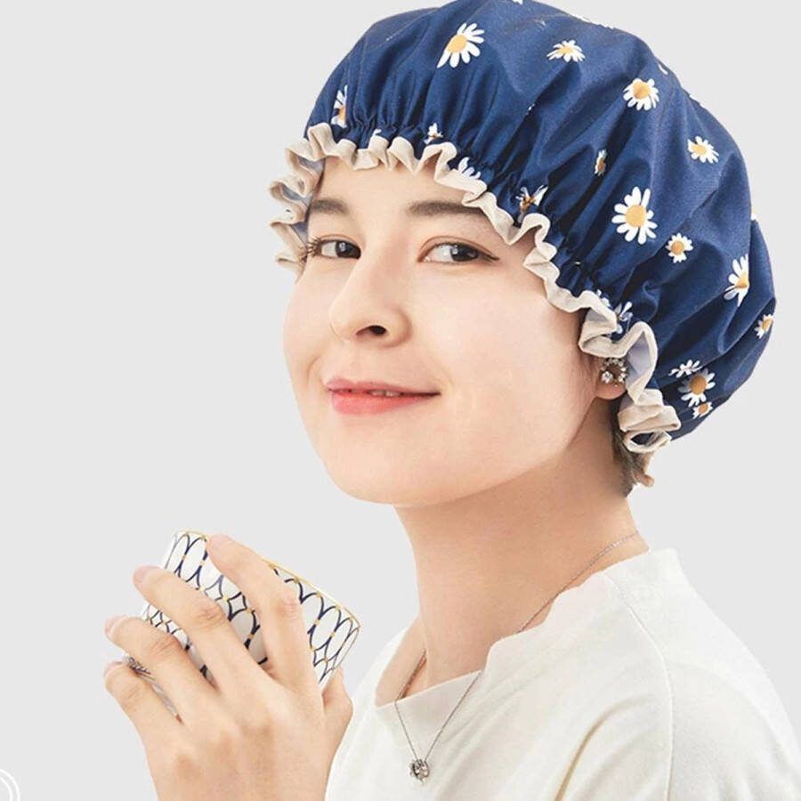 Go Gadget Dubbele Laag Dikke Douchemuts Shower Cap Blue Daisy Waterdicht Badkamer Accessoires voor Vrouwen Haar Cover Bedekking