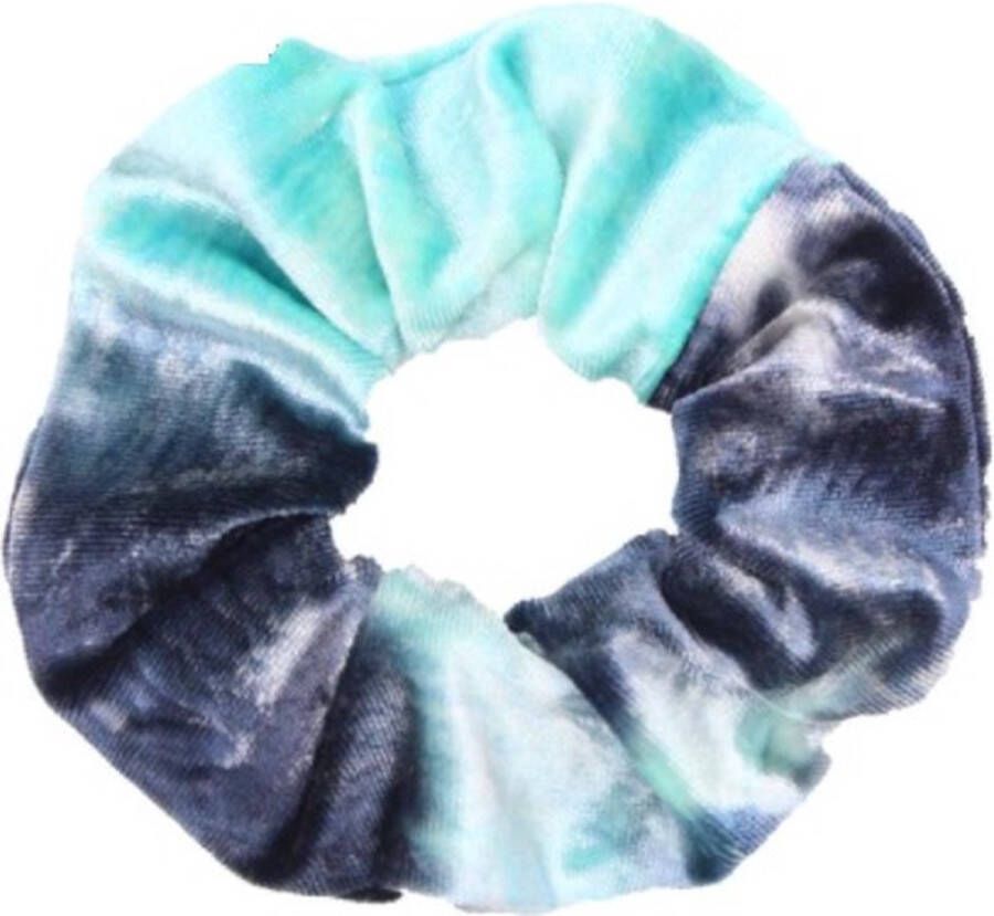 Go Gadget Fluwelen scrunchie haarelastiek Marble Tie-dye blauw & zwart