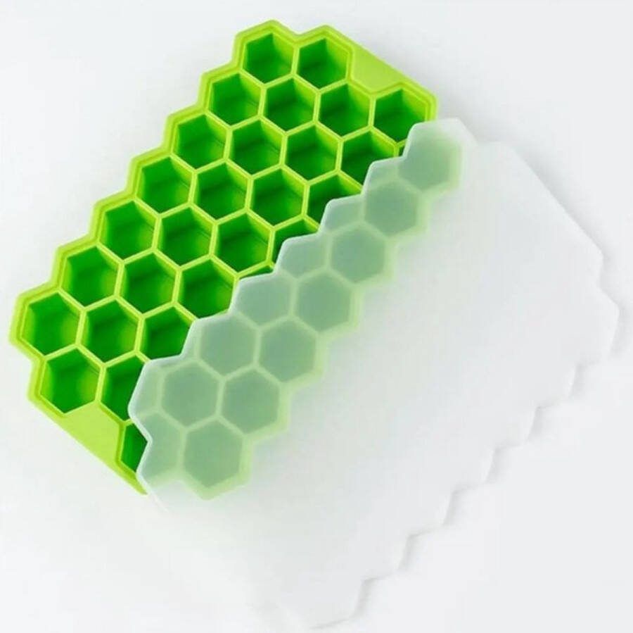 Go Gadget IJsblokjes vorm Honeycomb Honingraat Hexagon blokjes Mal voor 37 ijsblokjes Inclusief deksel Zomer Groen