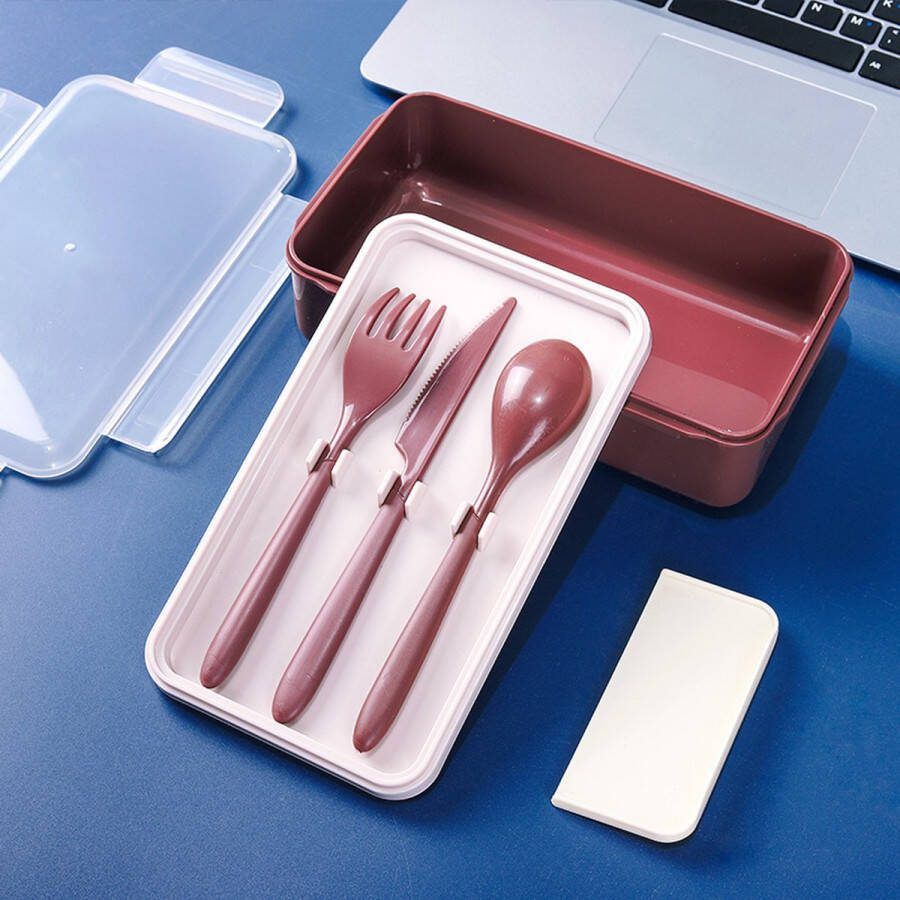 GO GREEN Lunchset met Bestek | 1 Liter | 20x12x6 cm | Vaatwasser Bestendig | Bruin