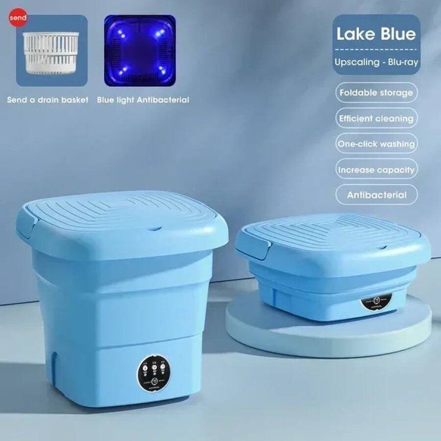 Go-shipping Camping Wasmachine Mini Wasmachine Draagbare Wasmachine 9L Met Centrifuge Blauw