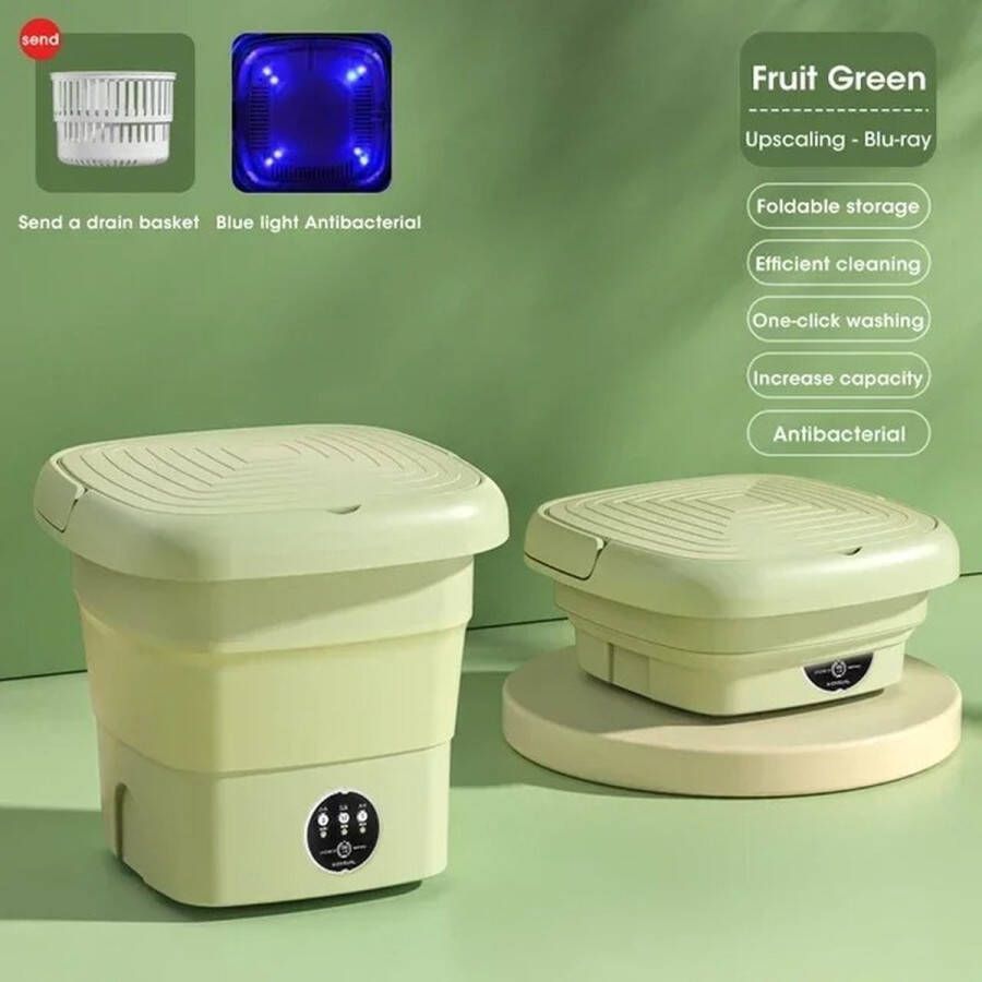 Go-shipping Camping Wasmachine Mini Wasmachine Draagbare Wasmachine 9L Met Centrifuge Groen